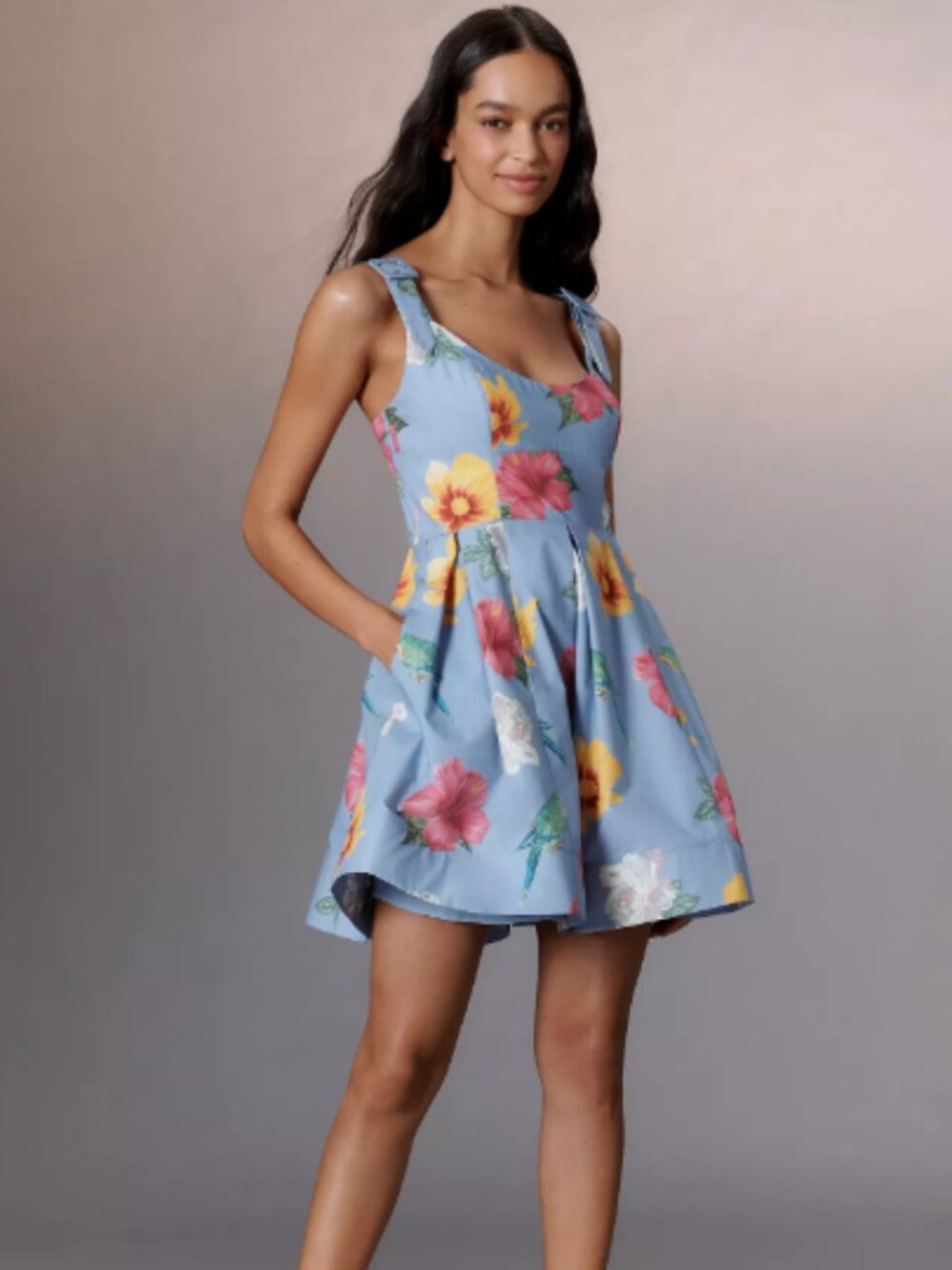 Anthropologie Maeve Scoop-Neck Printed Cotton Mini Dress Blue Floral NWT Size S